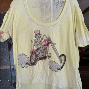 Chaser Yellow Graphic Tee with Skeleton on Motorcycle
